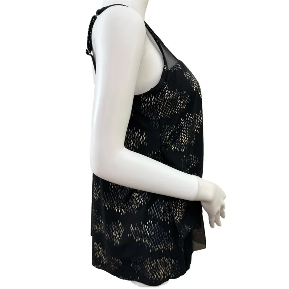 MIRACLESUIT Iridium Mirage Black Gold Underwire Tiered Tankini Swim Top‎ Size 10